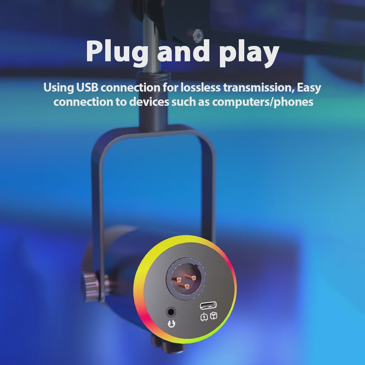 Professionele USB/XLR Microfoon met Touch Mute, RGB Verlichting & Koptelefoonaansluiting - Ideaal voor Gaming, Streaming & PC