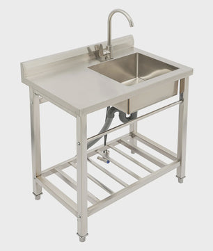 RVS Spoeltafel met Werkblad 80x55x84cm - 360° Draaibare Kraan