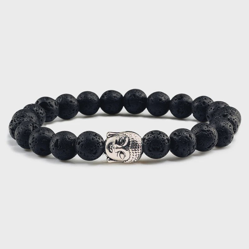 Buddha Hoofd Armband - Natuursteen & Lavasteen Kralen - Yoga & Gebedssieraden voor Dames en Heren