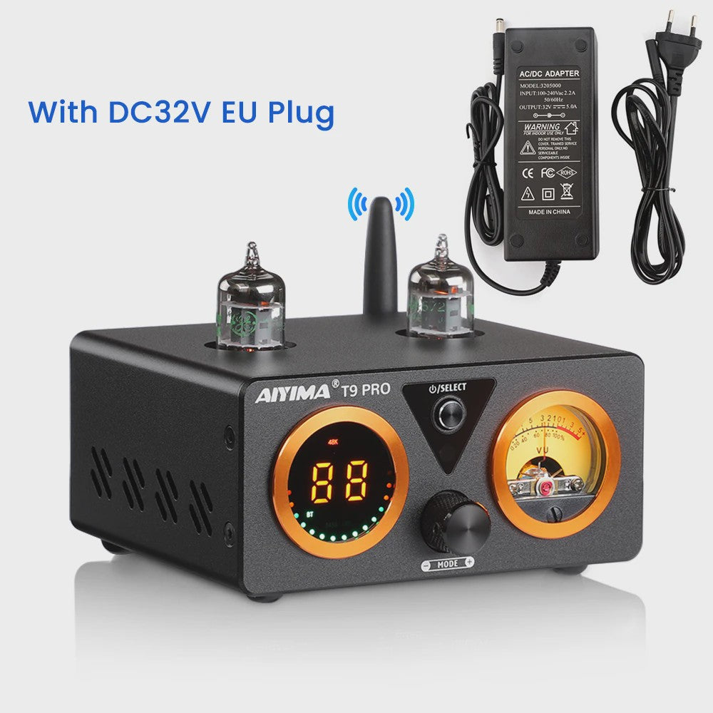 AIYIMA T9 PRO HiFi Bluetooth 5.2 Tube Versterker met VU Meter - 100W x 2 Stereo Audio Amp met USB DAC, COAX & OPT