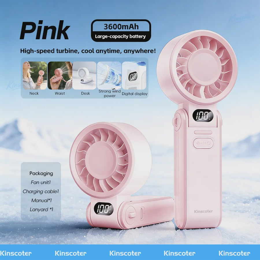 Draagbare Handheld Ventilator met 3600mAh Batterij, 100 Windsnelheden & LCD Display