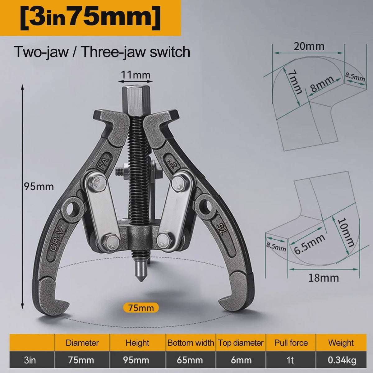 Robuuste 3-in-1 Trekker: 3- & 2-Bekken Trekker voor Lagers, Poelies & Vliegwielen (3, 4, 6 Inch)