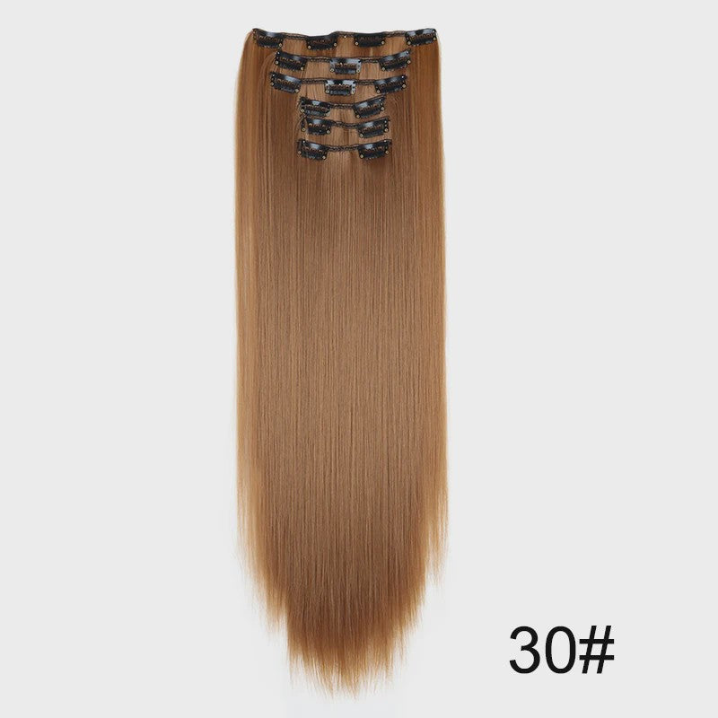 Synthetische Clip-in Haarverlengingen 24 Inch - Lang Steil, Hittebestendig, Diverse Kleuren