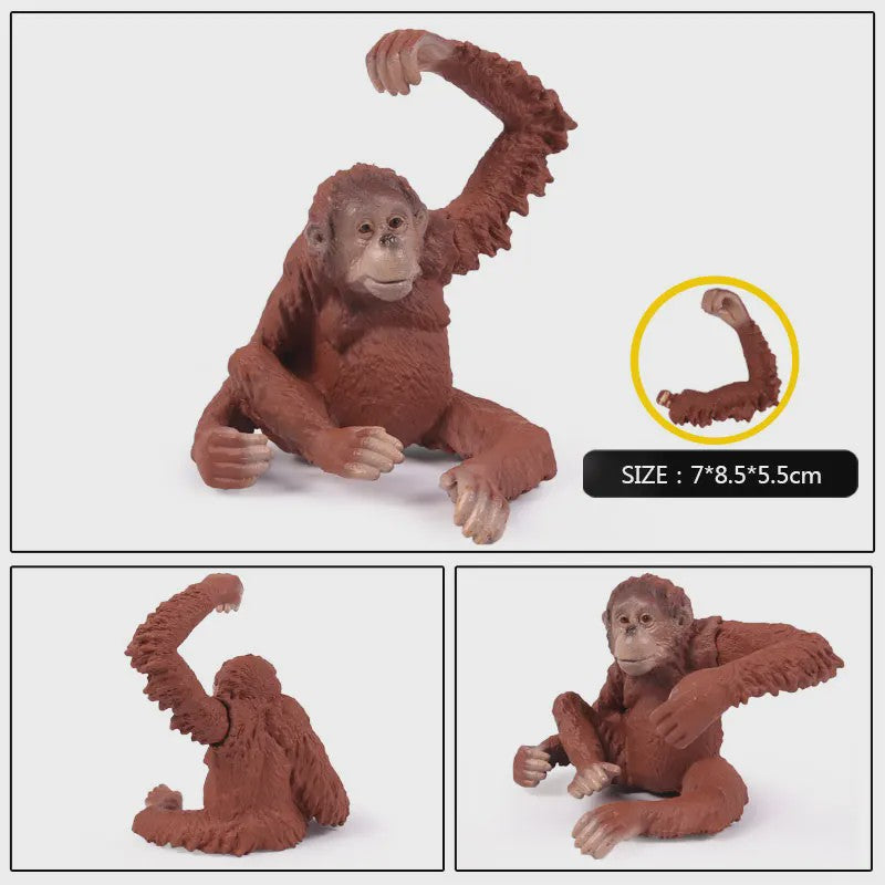 Oenux Wild Animal Speelfiguren: Aap, Chimpansee, Orang-oetan & Gibbon (PVC)
