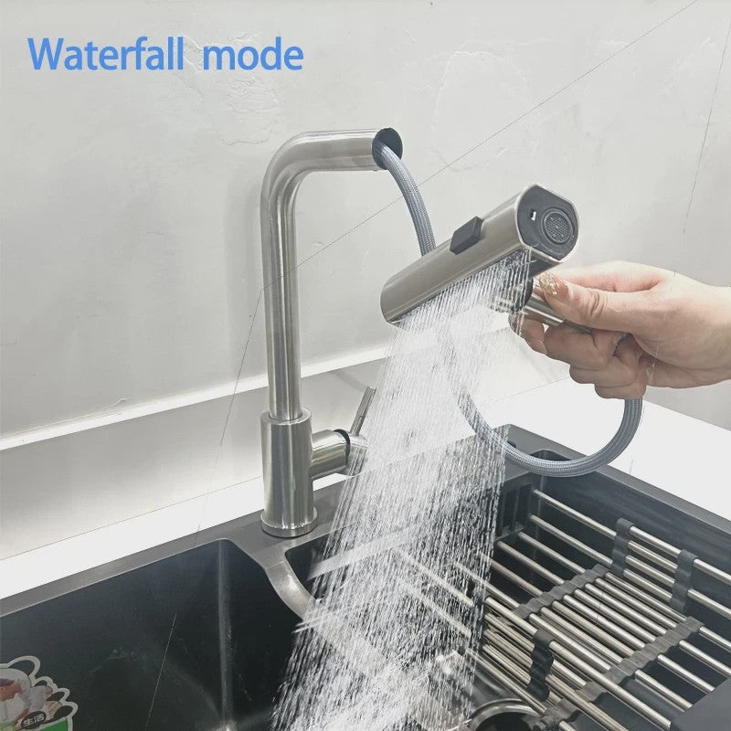 Grijze/Zilveren Uittrekbare Keukenkraan met Flexibele Douchemodus en Warm/Koud Water - Dekmontage