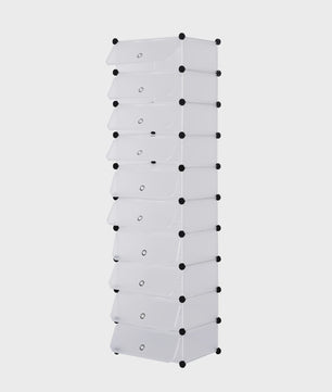 Modulaire Schoenenkast met 10 Vakken - Wit/Zwart - 47x35x170cm - Opbergkast voor Hal, Slaapkamer of Woonkamer