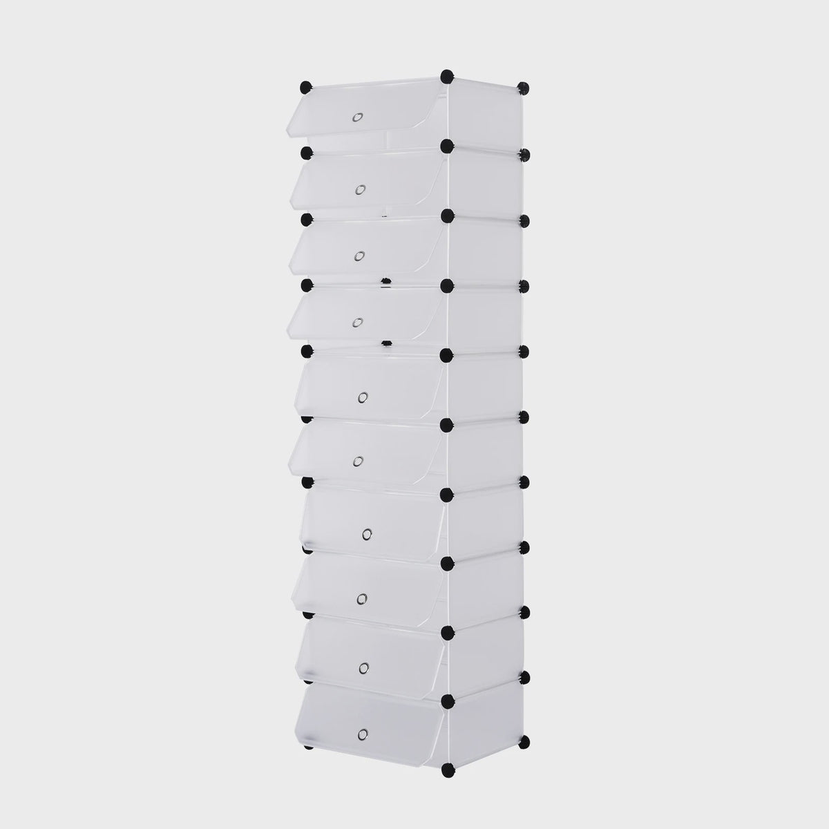 Modulaire Schoenenkast met 10 Vakken - Wit/Zwart - 47x35x170cm - Opbergkast voor Hal, Slaapkamer of Woonkamer