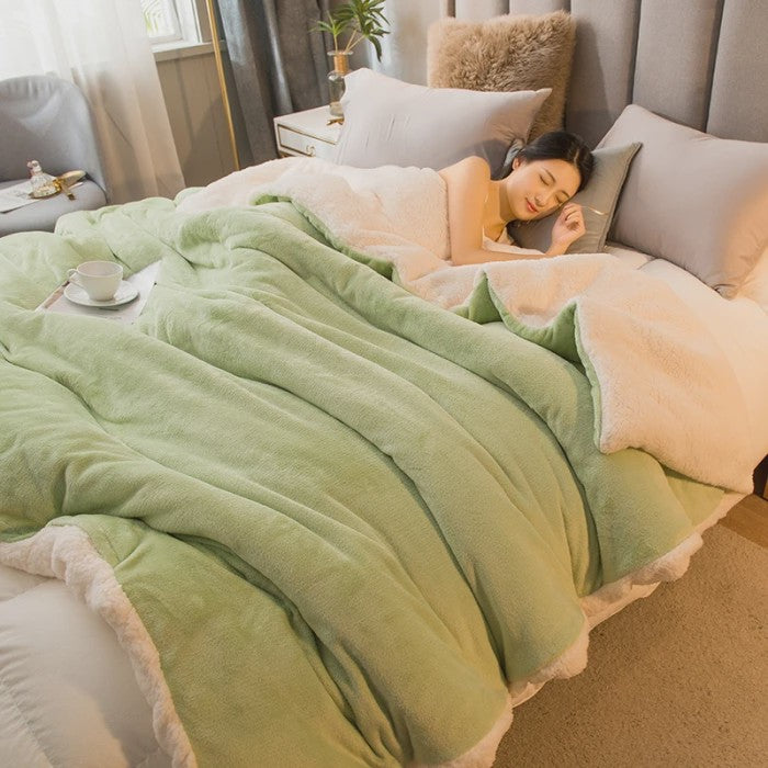 Luxe Dubbelzijdige Wol Pluche Deken - Warm & Comfortabel voor Bed, Bank & Camping