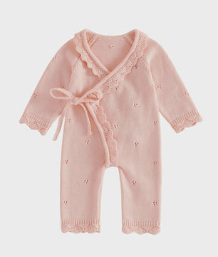 Gebreide Baby Romper met Kanten Rand en V-hals - Jumpsuit voor Jongens & Meisjes