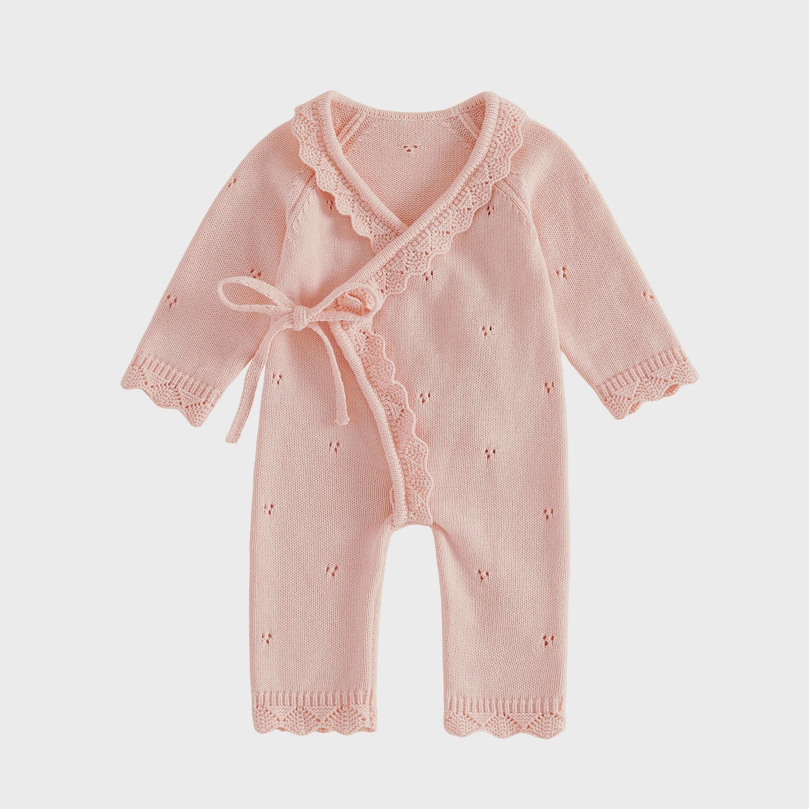 Gebreide Baby Romper met Kanten Rand en V-hals - Jumpsuit voor Jongens & Meisjes
