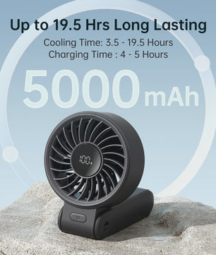 JISULIFE Draagbare Handventilator met LED Display, 5 Snelheden, 5000mAh, 150° Opvouwbaar, 3-in-1 Multifunctioneel