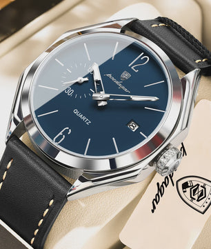 POEDAGAR Herenhorloge Leer - Zakelijk & Casual Kwarts Horloge met Datum & Waterdicht