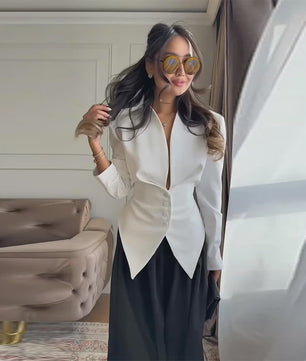Dames Asymmetrische Blazer met V-hals en Lange Mouwen - Casual Lente Jasje