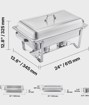 4-delige RVS Chafing Dish Set - 8 Qt Buffet Warmhoudbakken voor Catering & Feesten