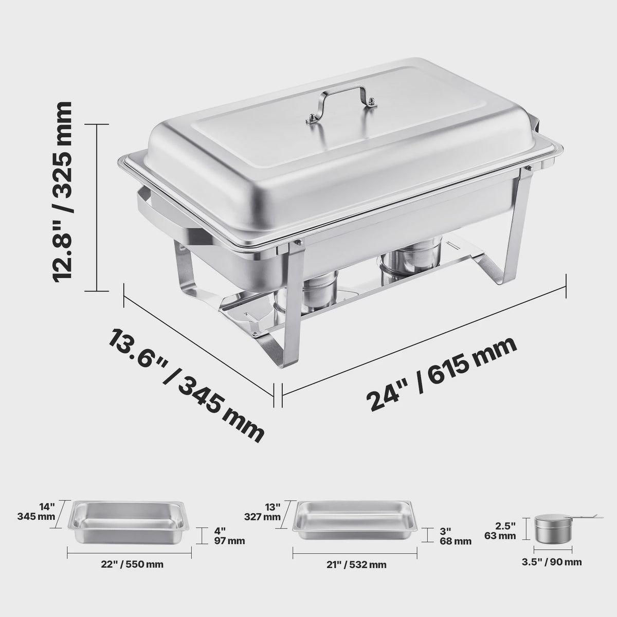 4-delige RVS Chafing Dish Set - 8 Qt Buffet Warmhoudbakken voor Catering & Feesten