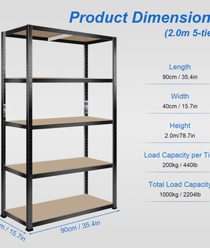 5-Laags Heavy Duty Metalen Stellingkast - 1000kg Draagvermogen - Boutloos Ontwerp - Verstelbare MDF Planken