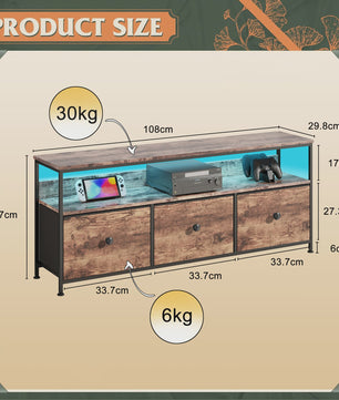 Vintage TV Meubel met LED Verlichting en 3 Stoffen Lades - Industrieel Design