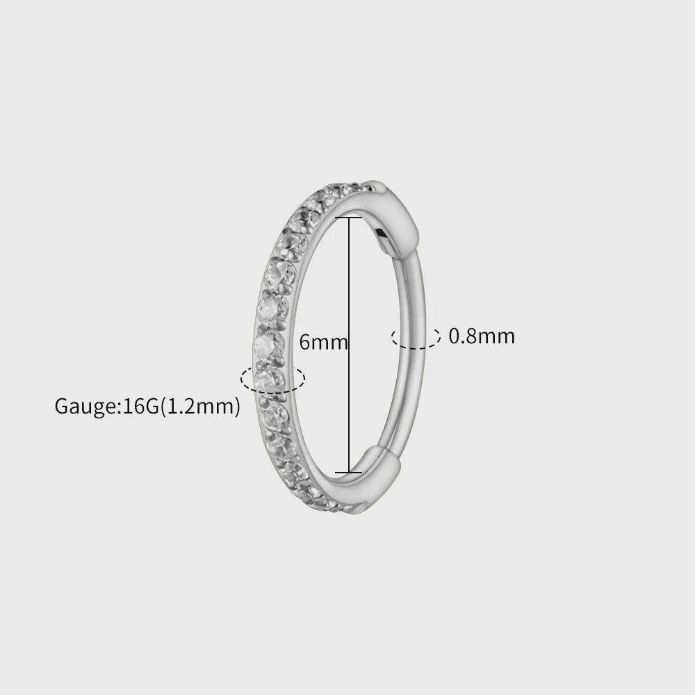 Chique Titanium Huggie Hoop Oorbel met Zirkonia - 16G Piercing Sieraden