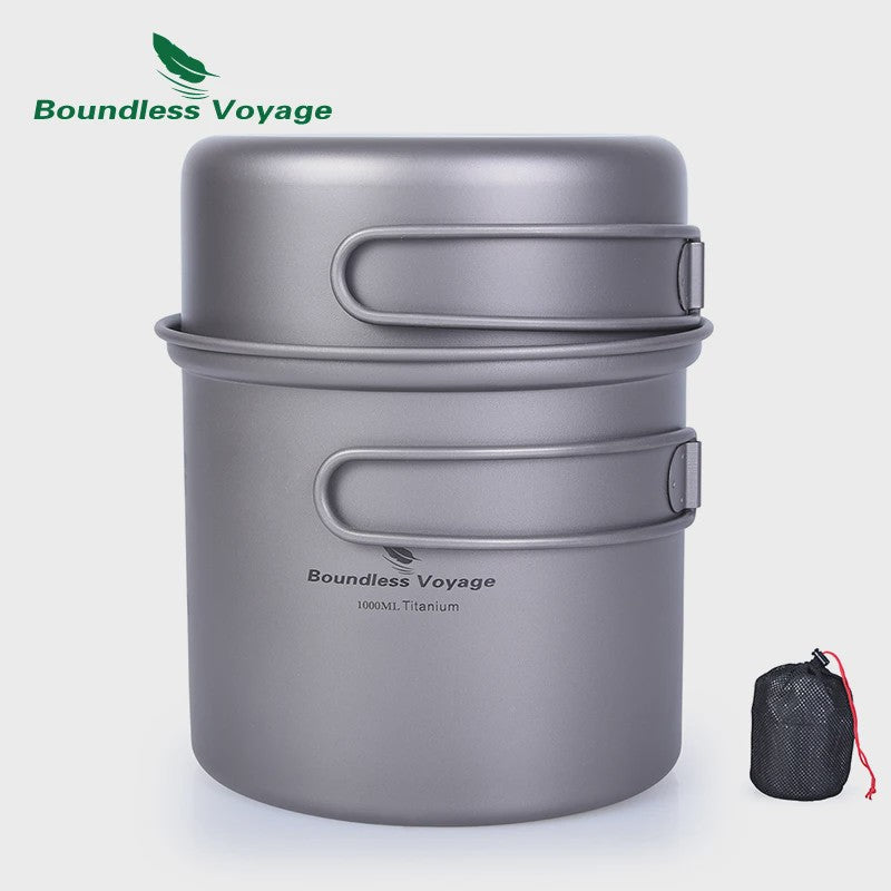 Boundless Voyage Titanium Kampeer Kookset - Lichtgewicht Potten & Pannen met Opvouwbare Handgrepen