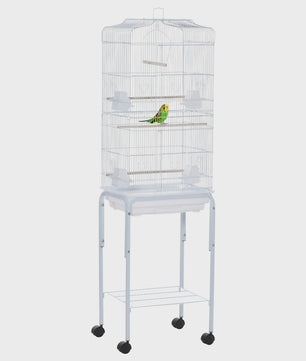Ruime Vogelkooi met Standaard, Wielen en Opbergplank - 46.5x36x157 cm