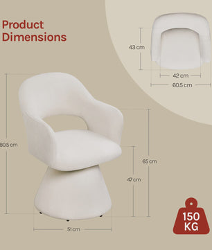 Draaibare eetkamerstoel met hoge rugleuning en linnen bekleding - Beige
