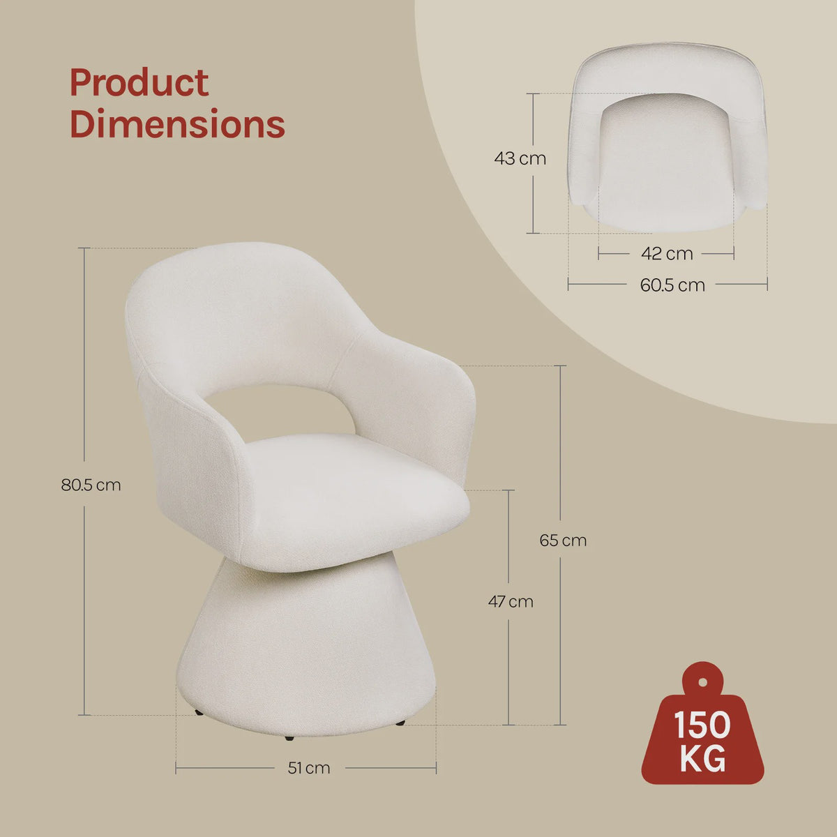 Draaibare eetkamerstoel met hoge rugleuning en linnen bekleding - Beige