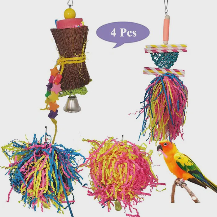 Kleurrijke Vogel Speelgoed Set voor Papegaaien - 3 Delig - Ophangbaar Knaag- en Verstop Speelgoed