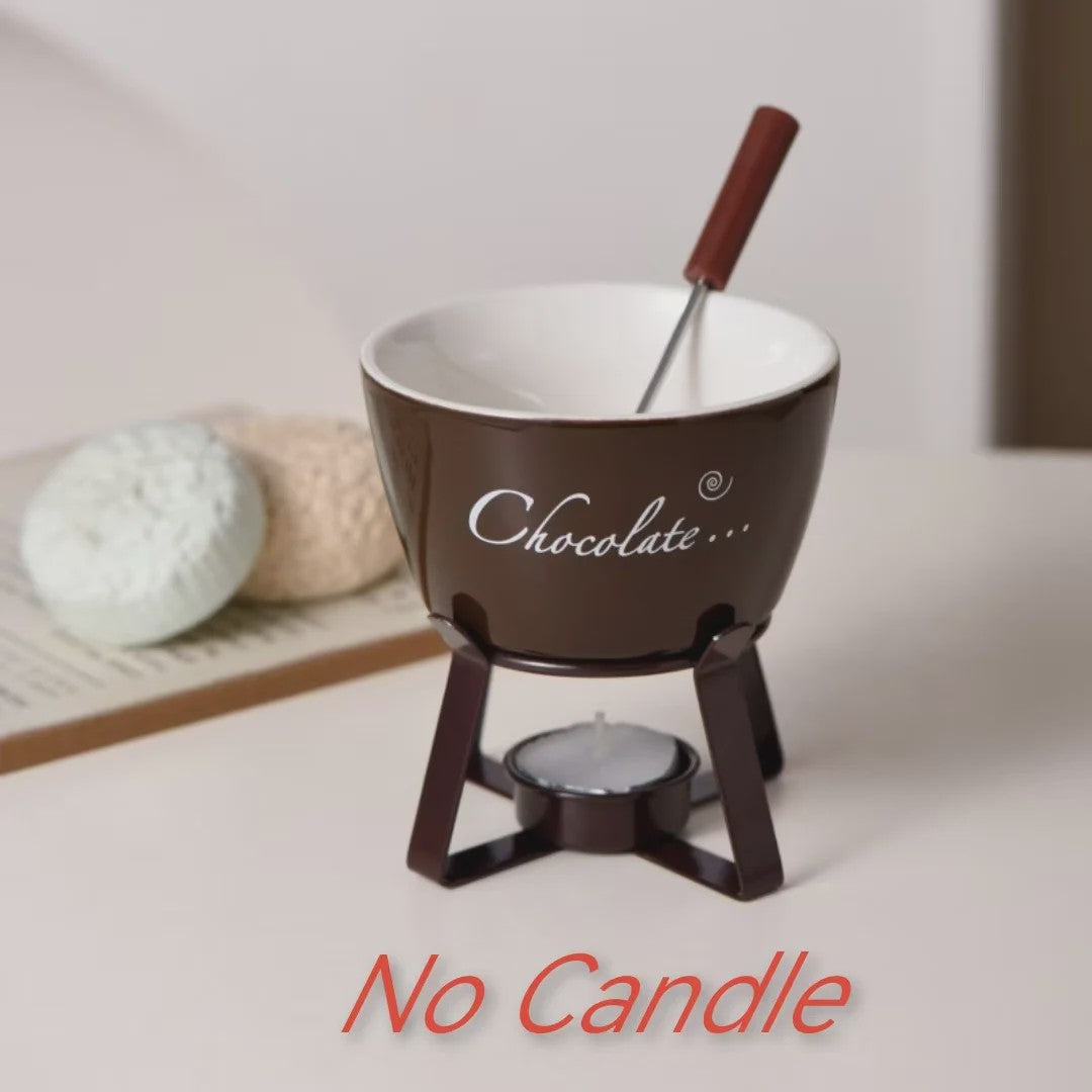 Keramische Chocolade Fondue Set - Smelt Chocolade, Kaas & IJs - Inclusief Vork - Perfect Valentijnscadeau
