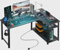 COMHOMA Hoekbureau met Planken, 120cm Gaming PC Bureau met USB Laadpoort en Stopcontact
