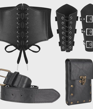 Middeleeuwse Renaissance Kostuum Set: Corset, Riem, Portemonnee & Accessoires