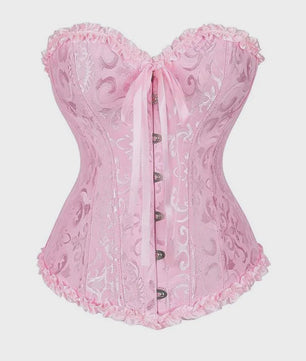 Victoriaans Gothic Overbust Corset met Kant en Ruches - Vintage Bustier Top