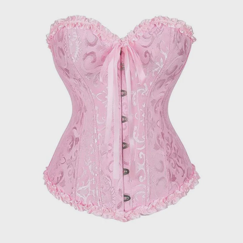 Victoriaans Gothic Overbust Corset met Kant en Ruches - Vintage Bustier Top