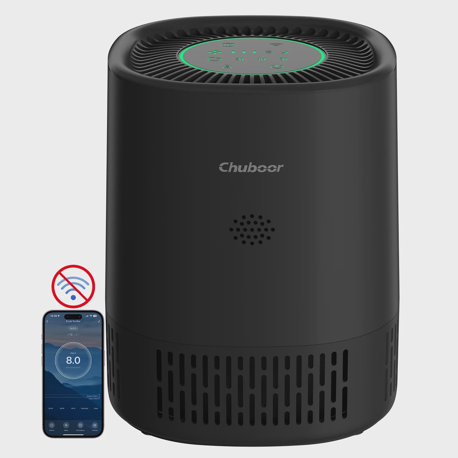 Chuboor Luchtreiniger H13 HEPA met WiFi & App Bediening - Stil & Compact voor Ruimtes tot 20m²