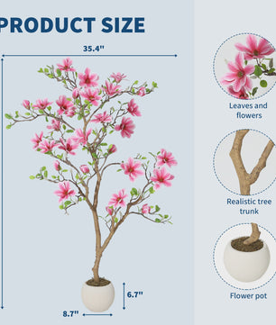 Levensgetrouwe Roze Magnolia Kunstboom - Realistische Zijde Plant in Pot voor Woonkamer Entree