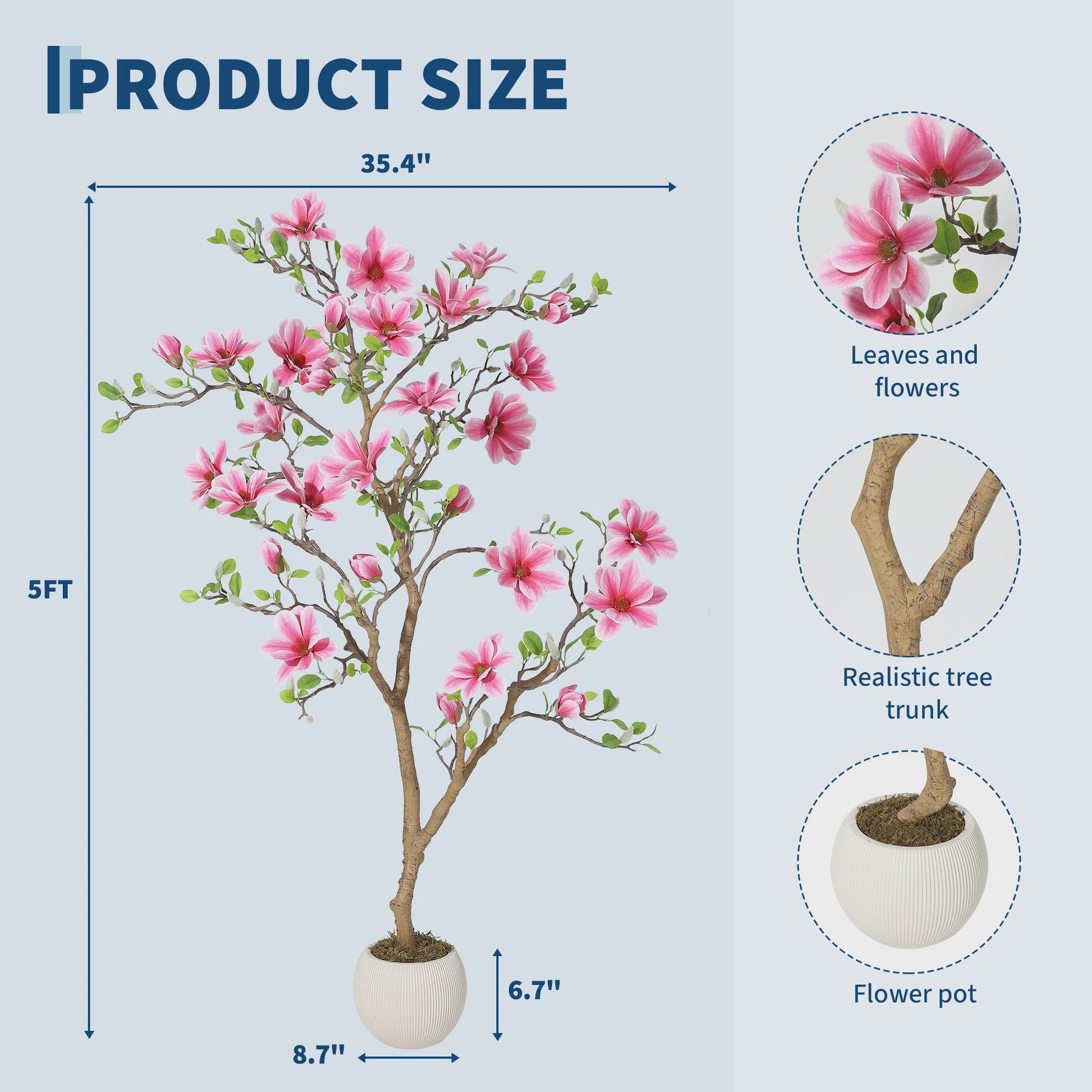 Levensgetrouwe Roze Magnolia Kunstboom - Realistische Zijde Plant in Pot voor Woonkamer Entree