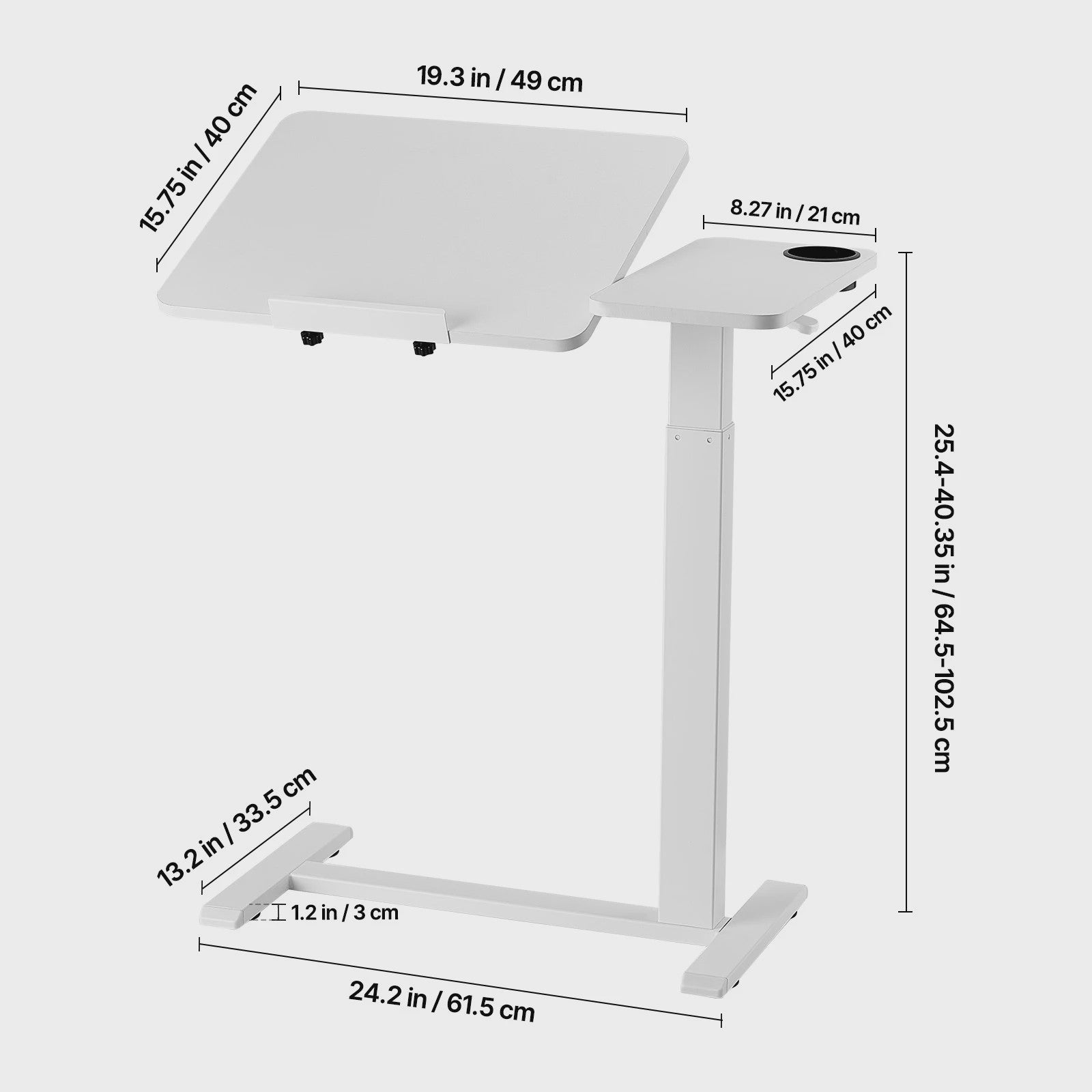 Mobiele Bedtafel met Zwenkwielen - In Hoogte & Hoek Verstelbaar Laptop Bureau