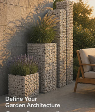 Gabion Verhoogde Plantenbak Set 4 Stuks - 30x30 cm, 50-200 cm Hoog - Tuin & Terras