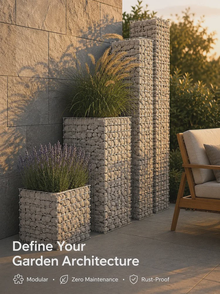 Gabion Verhoogde Plantenbak Set 4 Stuks - 30x30 cm, 50-200 cm Hoog - Tuin & Terras