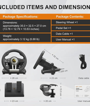 PXN V3 PRO Racing Wheel met Pedalen - 180° USB Stuurwiel voor PC, PlayStation, Xbox & Switch