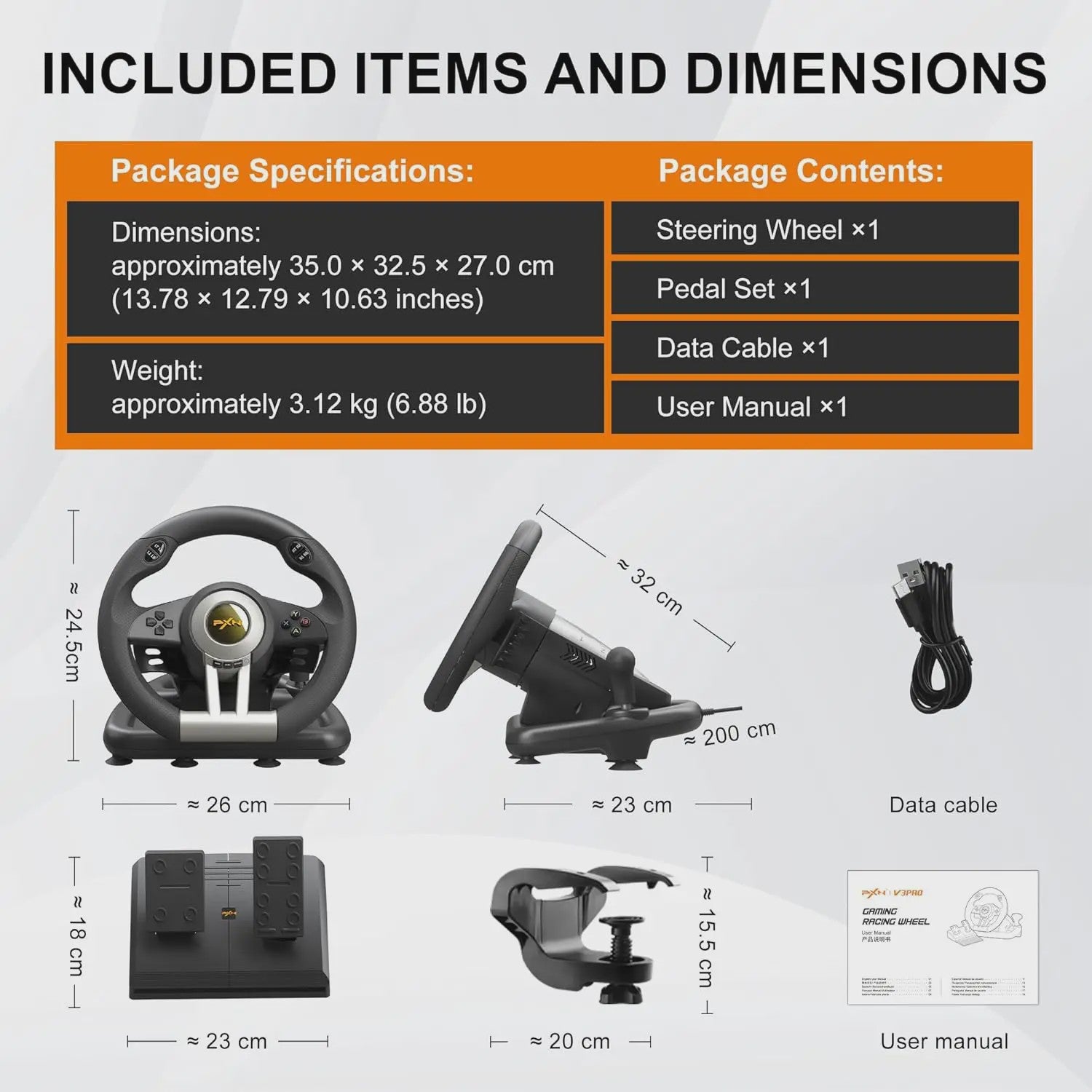 PXN V3 PRO Racing Wheel met Pedalen - 180° USB Stuurwiel voor PC, PlayStation, Xbox & Switch