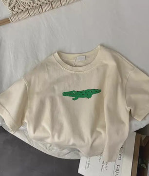 Trendy Kinder T-shirt met Dierenprint - Korte Mouw Zomer Kleding