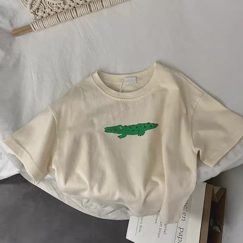 Trendy Kinder T-shirt met Dierenprint - Korte Mouw Zomer Kleding