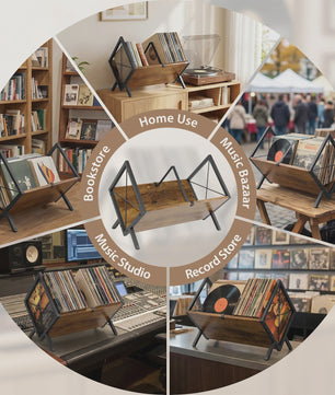 Stijlvolle Retro Vinylplatenhouder & LP Opbergrek - Minimalistisch Bureau Display