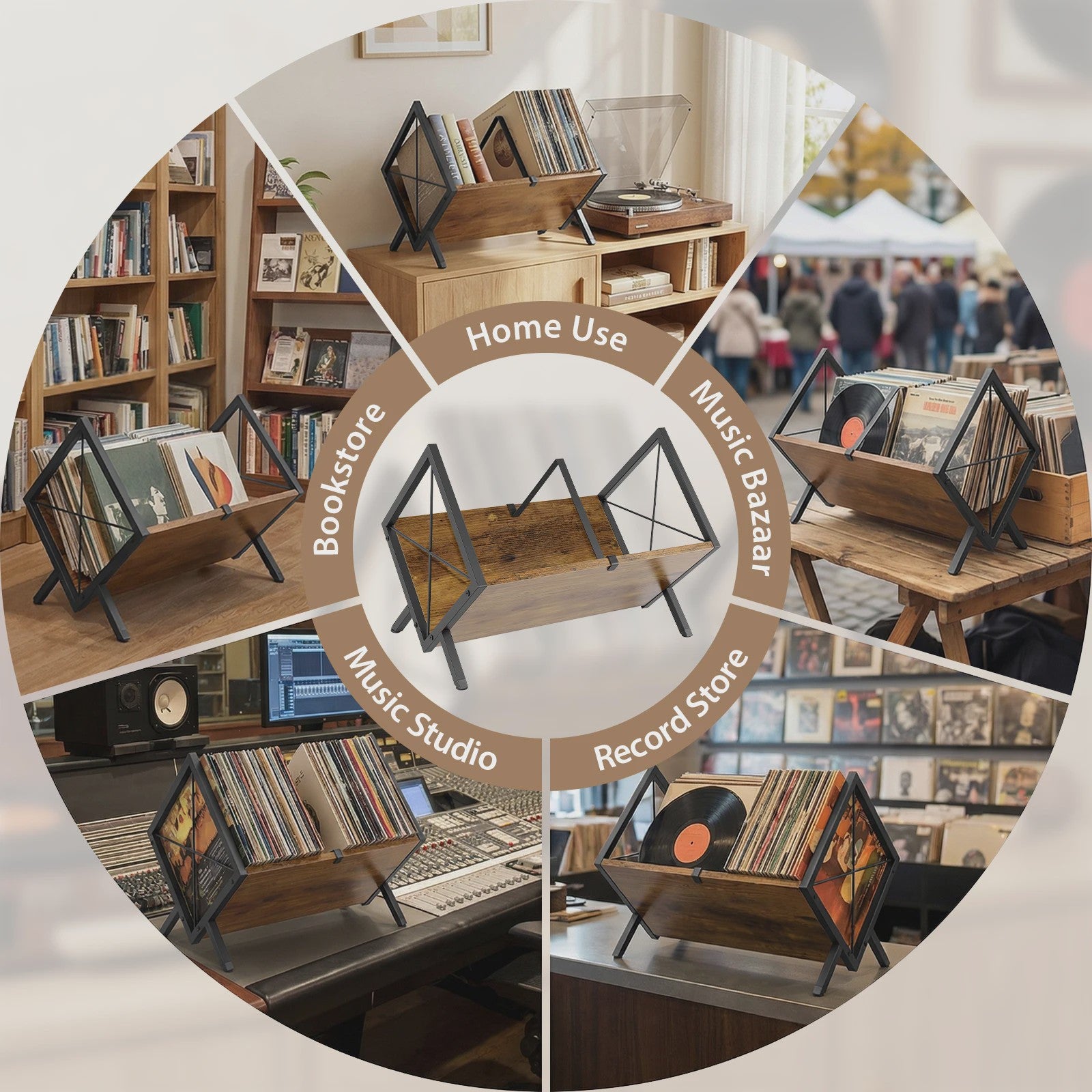 Stijlvolle Retro Vinylplatenhouder & LP Opbergrek - Minimalistisch Bureau Display