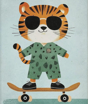 Vrolijke Dieren Canvas Posters - Leeuw, Hond, Beer & Cheetah op Skateboard - Kinderkamer Decoratie