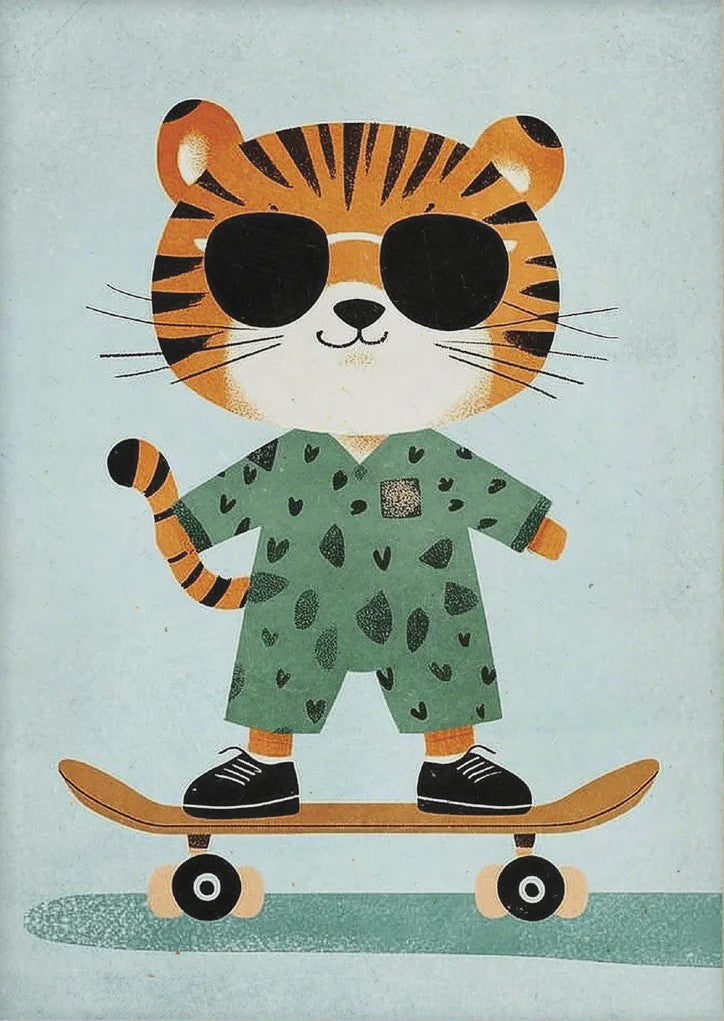 Vrolijke Dieren Canvas Posters - Leeuw, Hond, Beer & Cheetah op Skateboard - Kinderkamer Decoratie