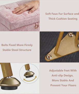 Luxe Fauteuil Poef met Opbergruimte & Pluche Zitting - Goudkleurige Poten