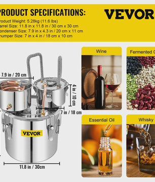 SucceBuy 12L 20L 30L 50L Alcohol Brewing Distiller DIY Moonshine Apparatus Stainless Steel Still Whisky Beer Brandy Home Use