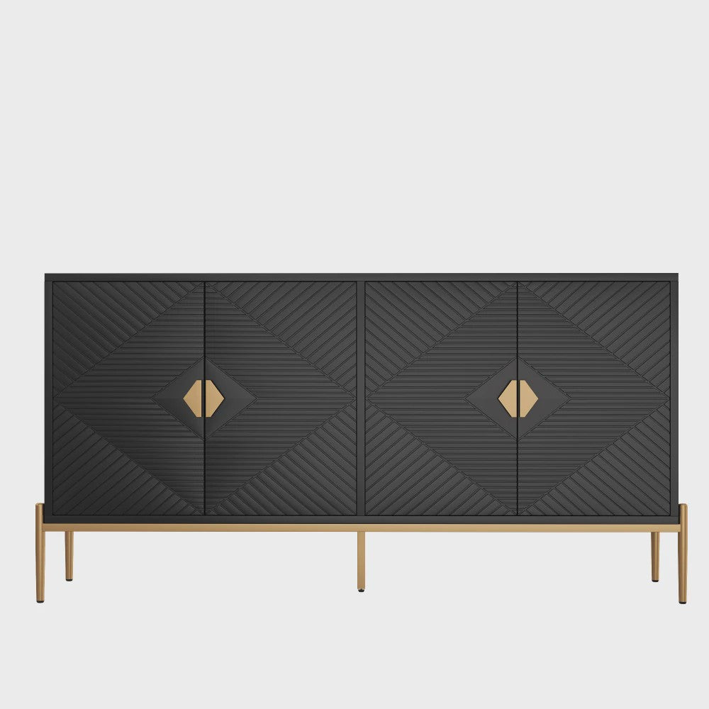 Moderne Minimalistische Buffetkast Sideboard - Zwart met Gouden Accent, 162x40x80cm