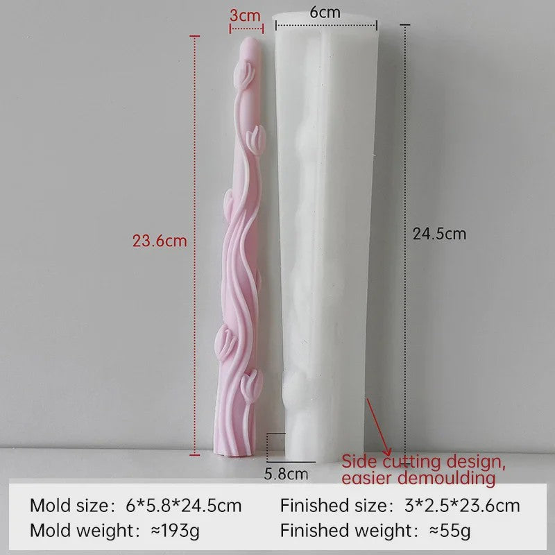 Handgemaakte Lange Kaars Siliconen Mal - Creatieve Bloem & Tak Decoratie - DIY Kaarsen Maken
